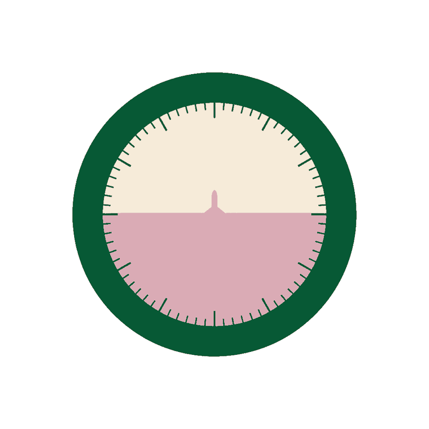 An illustrated attitude indicator, the cockpit instrument that shows a pilot which way is up